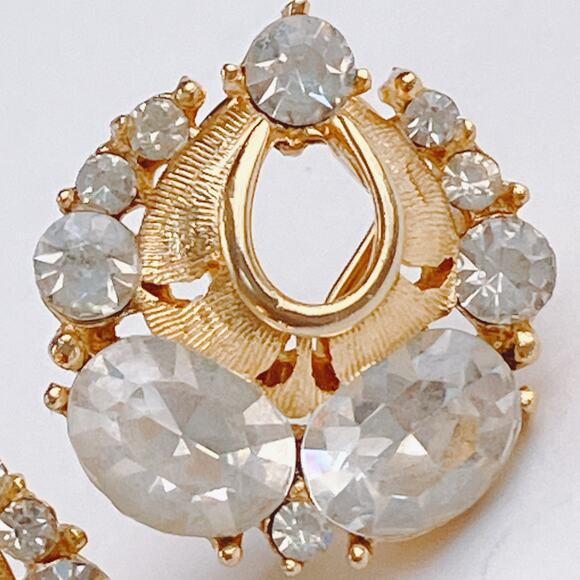 VTG Mid Century Clip On Earrings Gold Tone Rhinestone 1950s Cocktail Jewelry - Picture 7 of 11